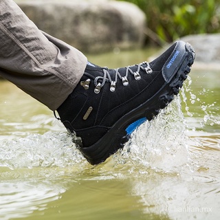 Listo Stock hombres zapatos de senderismo impermeable zapatos de cuero escalada y pesca zapatos populares al aire libre zapatos de alta parte superior botas Kasut Mendaki Gunung