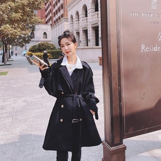 blackinsloose gabardina de las mujeres de estilo coreano de la mitad de la longitud y pequeño2021new primavera y otoño popular estilo británico abrigo (2)
