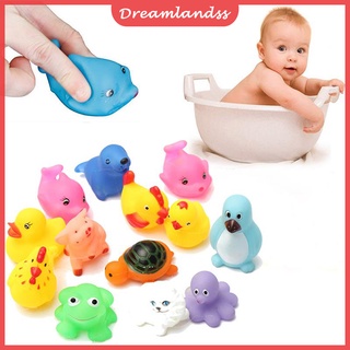 (Dreamlandss) 13pcs lindo flotador de goma suave Sqeeze sonido bebé lavado de baño juego animales juguetes