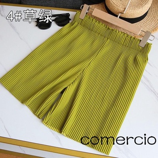 SEN-pantalones cortos plisados de verano para mujer, cintura elástica Casual, Color sólido, pierna ancha (7)