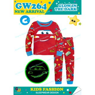 Gw264-C - pijamas para niños que brillan en la oscuridad - coches/autos talla 95-140
