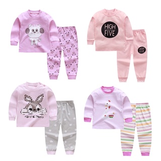 1-5años Listo stock Rosa Pijamas Conjunto Para Bebé Niñas Con Manga Larga Precioso Impreso Algodón Ropa De Dormir (1)