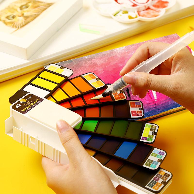 Acuarela conjunto de pintura de color de agua sólido pigmento conjunto portátil en caja pintura estudiante arte suministros