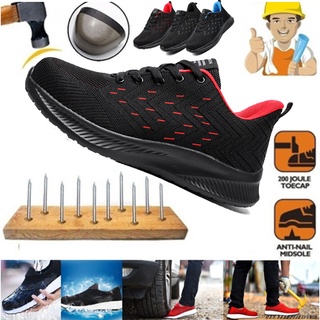 Zapatos de seguridad del dedo del pie de acero gorra de los hombres anti-aplastamiento y anti-piercing ligero botas de seguridad volando tejido zapatos de malla