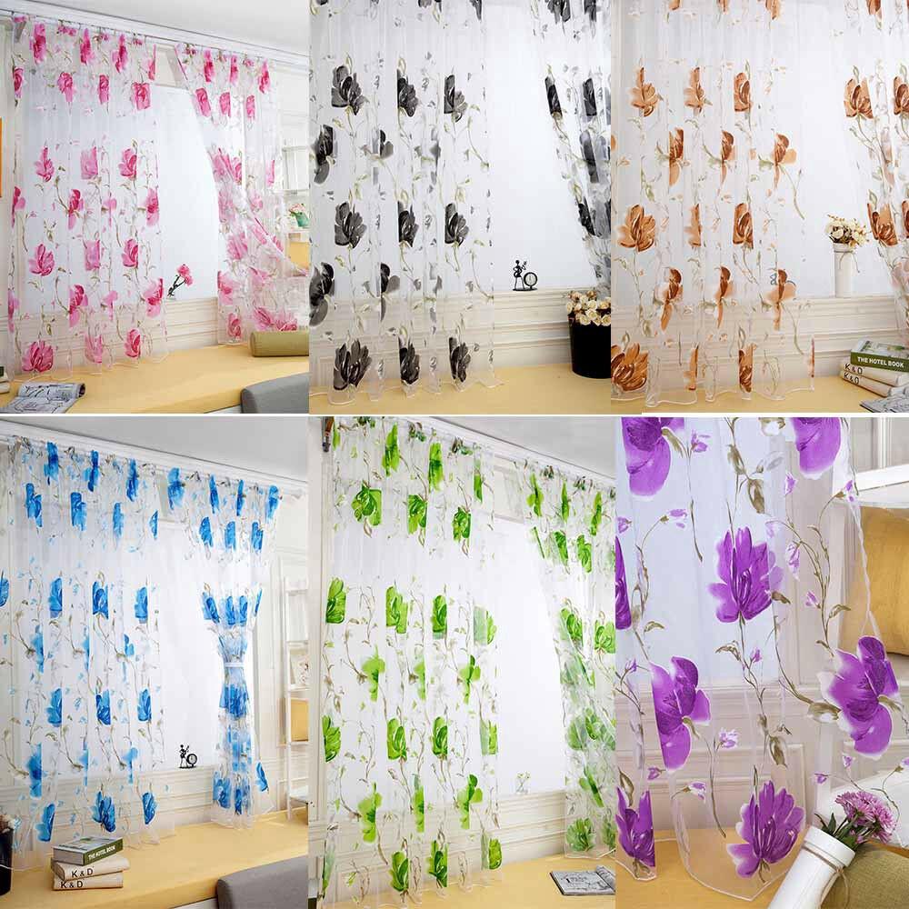 floral vides hojas de tul puerta ventana cortina cortina cortina cortina transparente bufanda valances (1)