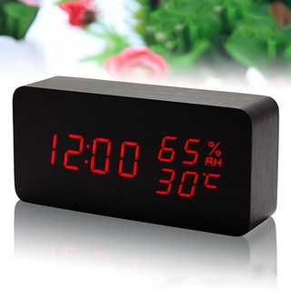 Reloj despertador Digital de madera pantalla LED Control de voz fecha fecha temperatura pantalla