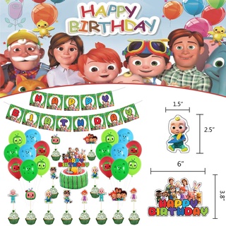 cocomelon tema de los niños de la fiesta de cumpleaños conjunto de decoración de tirar de la bandera de pastel insertar fila globo de látex