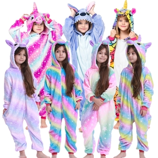 Niños invierno Stich pijamas niños Panda dinosaurio ropa de dormir unicornio Kigurumi Onesies