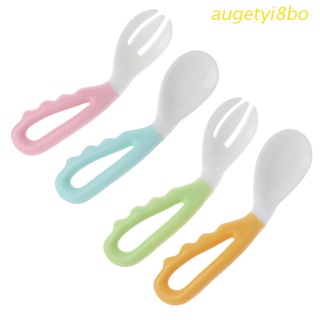 augetyi8bo - juego de 2 cucharas para bebé, tenedor, alimentación sólida, seguro, flexión, vajilla de aprendizaje