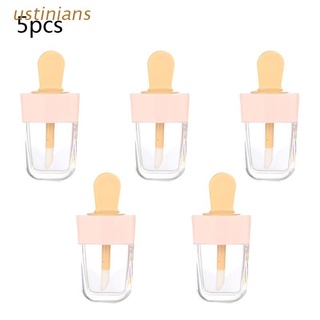 ustinians.mx 5Pcs/Set Clear Ice Cream Lip Gloss Tube Empty Lip Balm Container with Lid DIY Refillable Lipstick Samples Bottle Travel Portable