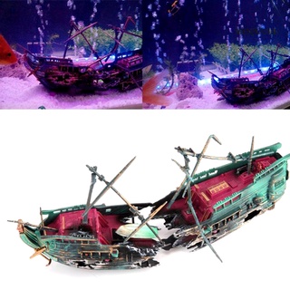 minjuche adorno seperado forma de naufragio paisaje de plástico roto barco decoración de acuario para tanque de peces