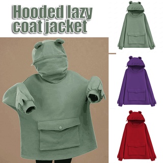 Frog Shape Zipper Hoodies with A Big Pocket Winter Warm Soft Loose Oversized Sweatshirt Outwear Pullover Teens