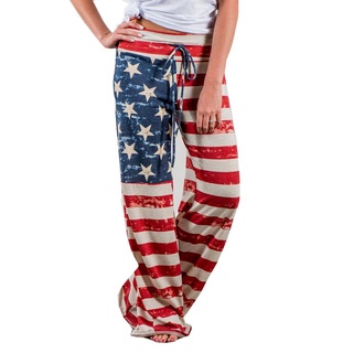 moda para mujer bandera americana cordón ancho pierna pantalones leggings pantalones sueltos