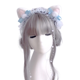 FOR Furry Bear Ears Hair Hoop with Bow Lolita Ruffle Lace Headdress Cosplay Headband (8)