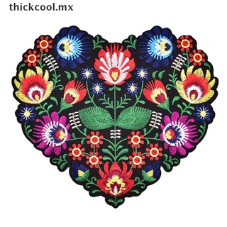 [bueno] 1 pza parches con bordado de flores en forma de corazón para ropa/Iron on Applique MX