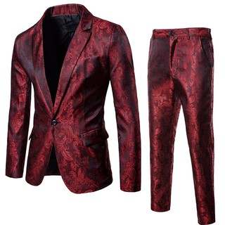 [LGQ] traje de los hombres delgado de 2 piezas traje Blazer negocios boda fiesta chamarra abrigo y pantalones (4)