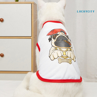 luckycity Pet chaleco de dibujos animados Animal impresión de dos patas de poliéster cuello redondo blusa T-Shirt para el verano
