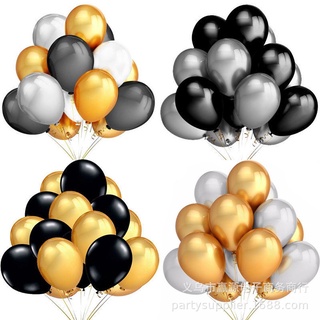 Juego de 12 globos engrosados de 12 pulgadas, color negro, oro y plata, además de cinta, decoración de fondo de fiesta de cumpleaños