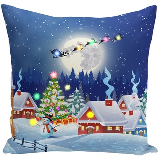 LH Fundas de almohada navideñas Fundas de cojín de lino suave con luces LED para el hogar, sala de estar, dormitorio, oficina, decoración navideña (5)