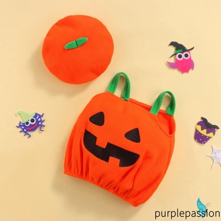 Purp-baby's Cartoon Halloween calabaza disfraz Casual liguero Pullover Tops y sombrero trajes (1)