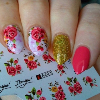 2 hojas de uñas arte agua calcomanía rosa diseño flor transferencia pegatinas manicura (7)