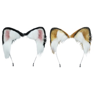brroa Animal Dog Ears Hair Hoop Plush Headdress Cosplay Halloween Party Headband