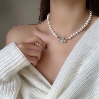 Y nuevo Simple intermitente diamante saturno colgante collar pulsera INS Trend Full Diamond Planet perla clavícula cadena femenina accesorios de moda joyería