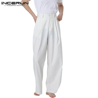 Pantalones casuales incerun modernos de color sólido/blanco/Cintura Alta/piernas anchas