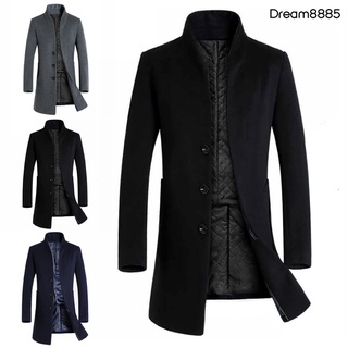[Dm MJkt] hombres invierno cálido Color sólido lana Trench Coat Outwear abrigo largo Chamarra