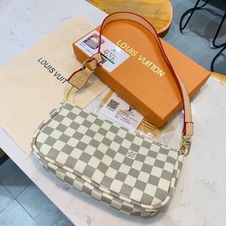 Actual photo With box LOUIS VUITTON LV Checkerboard grid Leather baguette bag women's casual handbag