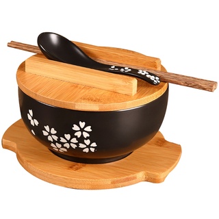 clcz estilo japonés vajilla tazón coreano vintage fideos arroz cuencos de cerámica instantáneo fideos tazón palillos tapa cuchara almohadilla (1)
