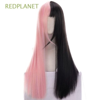 redplanet largo grueso negro y rosa peluca extensión de pelo lolita doble color toupee mujeres mujeres sintética flequillo harajuku estilo goth pelo cosplay largo pelo recto