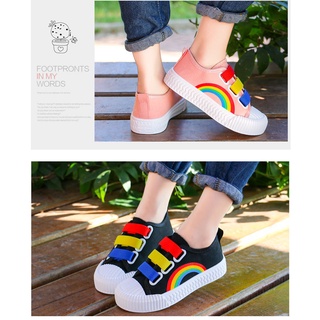 [Suge]talla 27-38 zapatos de niño luz de lona niño zapatos arco iris planas zapatos Kasut Kanak kasual (5)