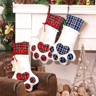 navidad decoración suministros medias de navidad bolsa de regalo perro pata de navidad medias de tela comprobada hueso calcetines