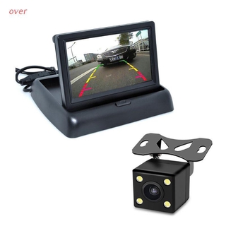Más de 4,3 pulgadas plegable Monitor de coche con impermeable 4 luz LED de visión trasera del coche de respaldo cámara de marcha atrás (1)