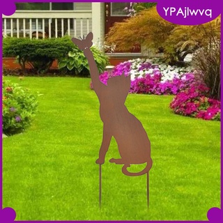 arte hierro gato jardín estaca decoración marrón plug-in decorativo para patio jardín otoño decoración granja césped decoraciones arte