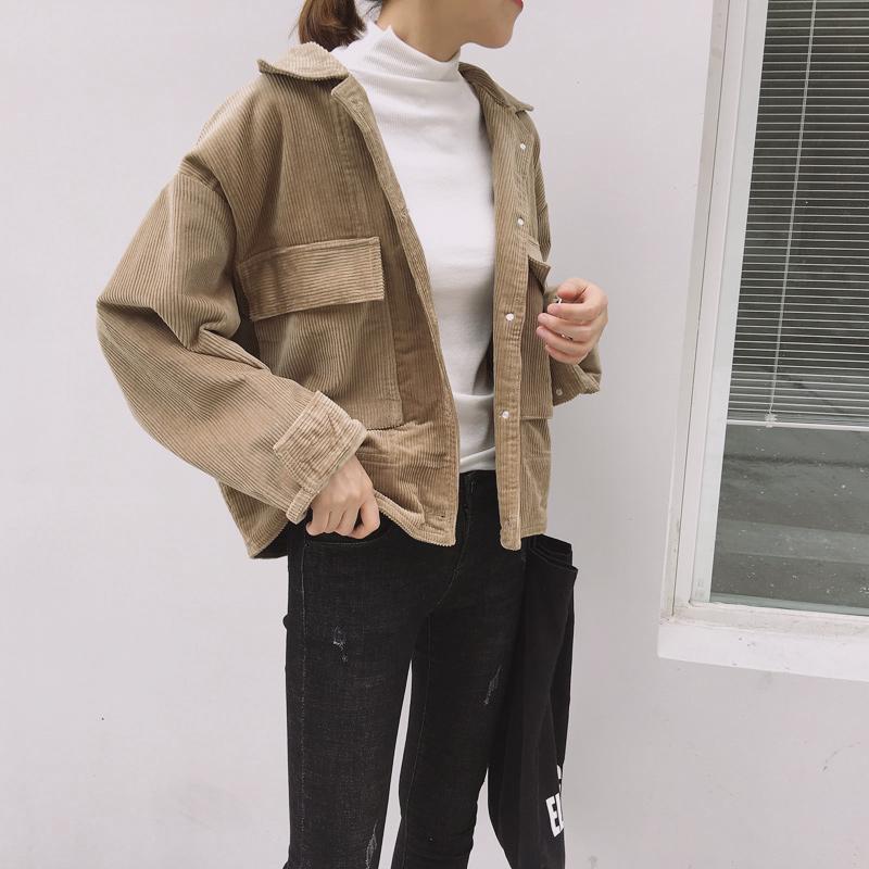 【XIROATOP】Korean Style Women Autumn Vintage Big Pocket Corduroy Thicken Loose Jacket Coat Outwear
