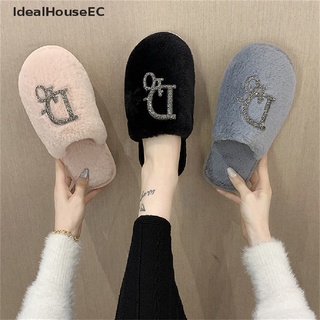 [idealhouseec] zapatillas de felpa de las mujeres zapatos de felpa ropa hogar antideslizante de fondo plano zapatillas de felpa venta caliente