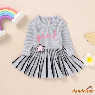 dandelion-baby niña casual manga larga vestido de punto moda carta bordado