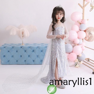NIGH-Girl´s Princess Cosplay Gown One-piece Dress, Mesh Round Neck Long Sleeve