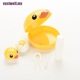 (well) lentes de contacto lente caso titular caja portátil Kit de viaje conjunto lindo pato amarillo (4)