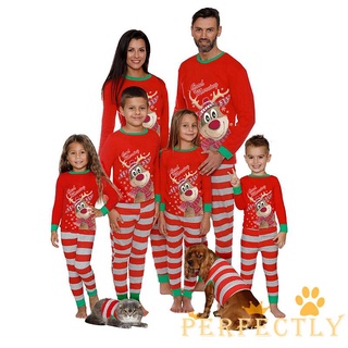 Pft7-family coincidencia de pijamas de navidad, Tops de dibujos animados con pantalones de rayas traje de ropa de dormir para niños, adolescentes, adultos, mascotas perros (1)