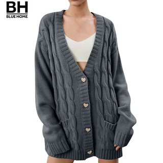 bluehome Sweater Autumn Sweater Solid Color V Neck Sweater Single Breasted for Office (1)