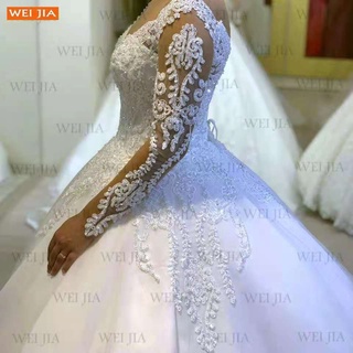 de lujo blanco vestidos de novia 2021 manga larga encaje hasta vestido de noiva apliques organza vestido de bola vestidos de novia (6)