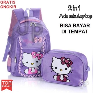 Bolsas de la escuela para las niñas de la escuela primaria Hello Kitty 2in1 3 - púrpura último V1B5