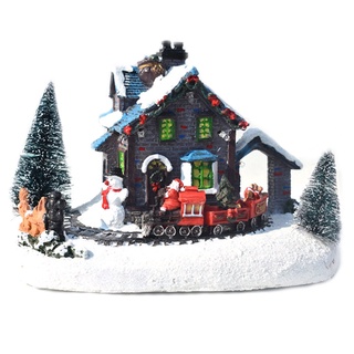 [nuevas llegadas] navidad invierno nieve paisaje casa de pueblo tren con luz led hasta navidad