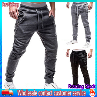 hua_plus tamaño de los hombres deportivo de color sólido cintura cordón bolsillos tobillo atado pantalones largos (1)