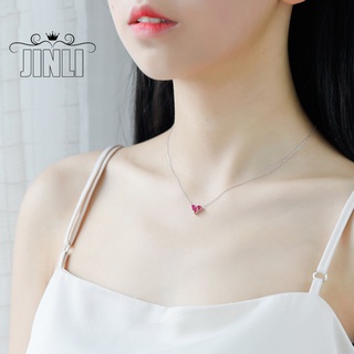 ※Ready Stock※ Fashion Women Simple Alloy Zircon Red Heart Pendant Necklace