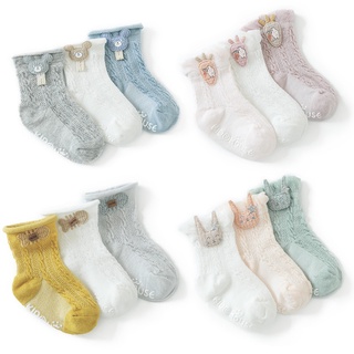 tres doble bebé delgado calcetines de algodón de dibujos animados niño primavera y verano antideslizante calcetines de piso en verano