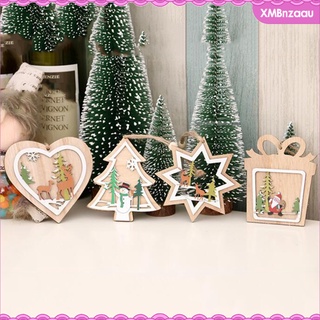 [zaau] colgantes de árbol de navidad de madera 3d diy adorno colgante decoración de vacaciones manualidades